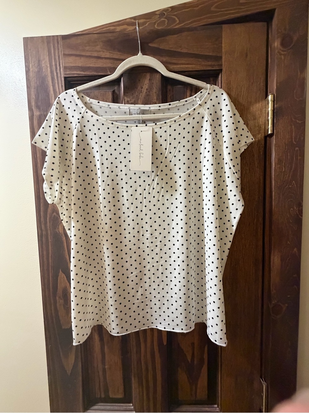 Womens Polka Dot Short Sleeve Blouse- White with Black Dots